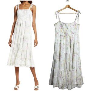 Ever New Sleeveless Floral Tiered Midi Dress Womens 14 White Bridal Bows Cottage